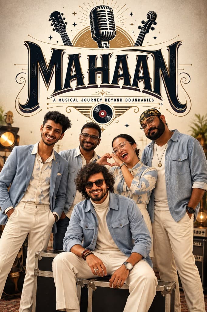 Mahaan, a five-piece band posed together in a studio